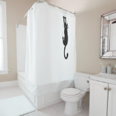 Funny Black Cat Hanging On | Gek Kat Douchegordijn (In situ)