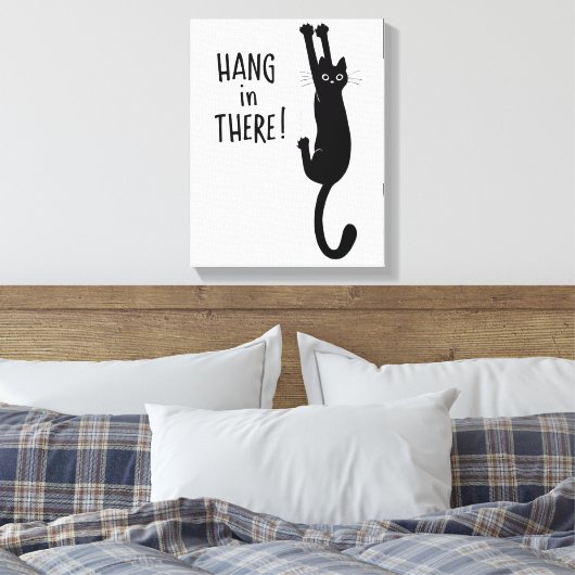 Funny Black Cat Hanging On | Wacht even. Canvas Afdruk (Insitu (Slaapkamer))