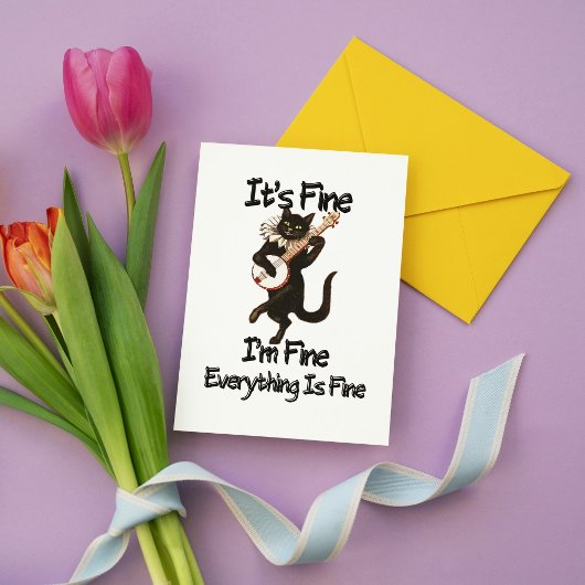 Funny Black Cat "I’m Fine" Carte de voeux de vacan