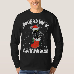 Funny Black Cat kerstlamles Merry Meowy Catma T-shirt