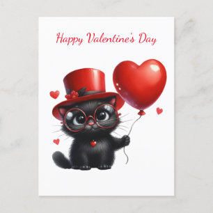 Funny Black Cat met ballonnen Valentijnsdag Briefkaart