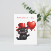 Funny Black Cat met ballonnen Valentijnsdag Briefkaart (Staand voorkant)