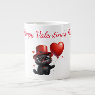 Funny Black Cat met ballonnen Valentijnsdag Extra Grote Beker