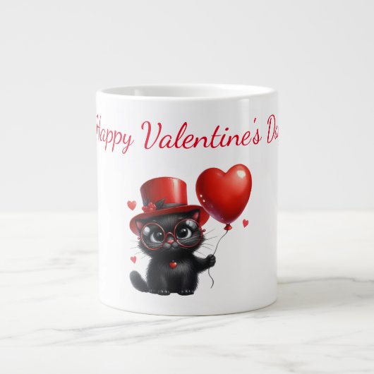 Funny Black Cat met ballonnen Valentijnsdag Extra Grote Beker (Voorkant)
