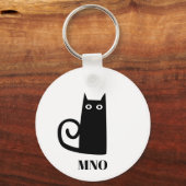 Funny Black Cat Monogram Sleutelhanger (Voorkant)