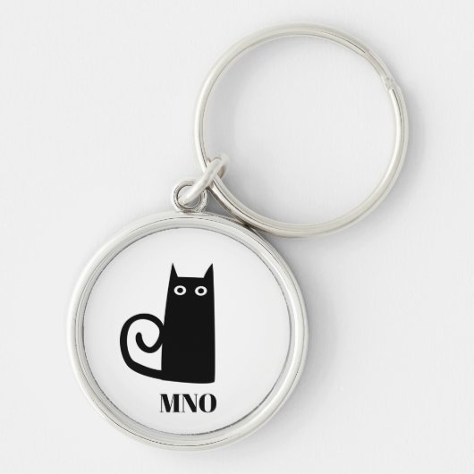 Funny Black Cat Monogram Sleutelhanger (Voorkant)