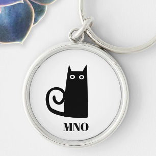 Funny Black Cat Monogram Sleutelhanger