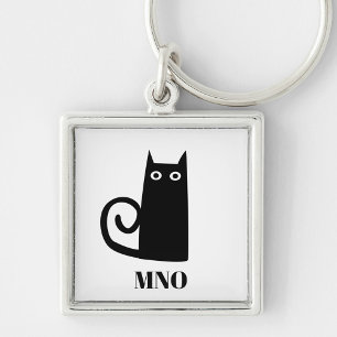 Funny Black Cat Monogram Sleutelhanger