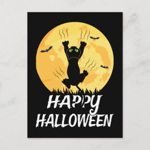 Funny Black Cat Moon Happy Halloween Aankondigingskaart