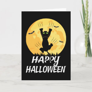 Funny Black Cat Moon Happy Halloween Kaart