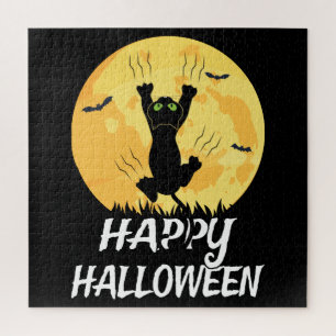 Funny Black Cat Moon Happy Halloween Legpuzzel