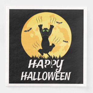 Funny Black Cat Moon Happy Halloween Servet