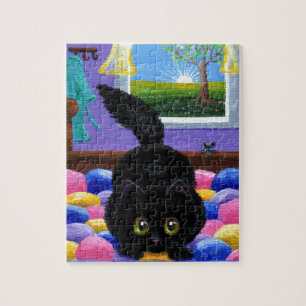 Funny Black Cat Mouse Quilt Legpuzzel