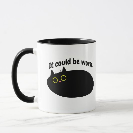 Funny Black Cat optimistisch, goede vibes, sarcast Mok (Links)