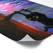 Funny Black Cat Owl Herfst Moon Creationarts Poster (Hoek)