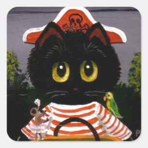Funny Black Cat Pirate Creationarts Lisa Adams Vierkante Sticker
