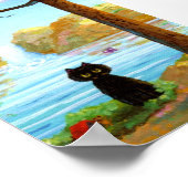 Funny Black Cat Poster Print Waterfall Lake (Hoek)