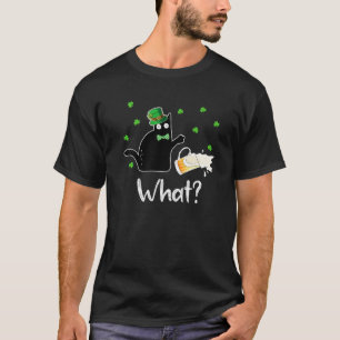 Funny Black Cat Pushing a Beer Mok Out Pattys Day T-shirt