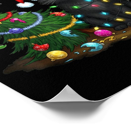 Funny Black Cat Pushing Christmas Tree  Poster (Hoek)