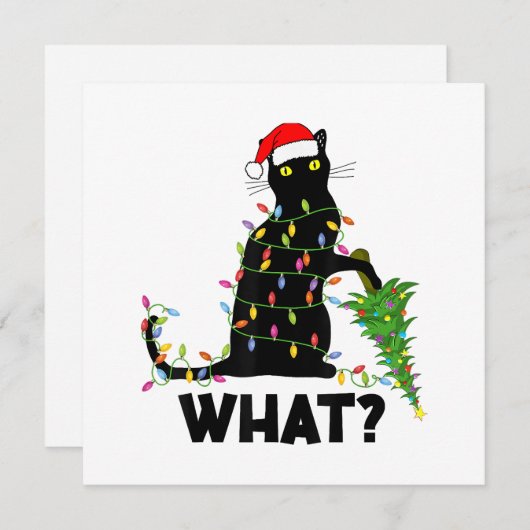 Funny Black Cat Pushing-kerstboom over Cat Ch Bedankkaart (Voorkant / Achterkant)