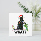 Funny Black Cat Pushing-kerstboom over Cat Ch Bedankkaart (Staand voorkant)