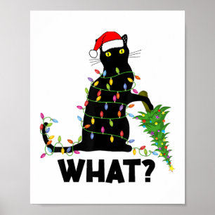 Funny Black Cat Pushing-kerstboom over Cat Ch Poster