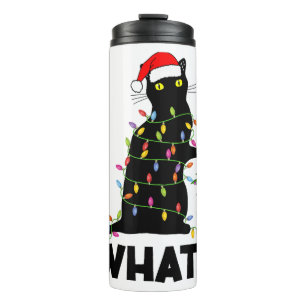 Funny Black Cat Pushing-kerstboom over Cat Ch Thermosbeker