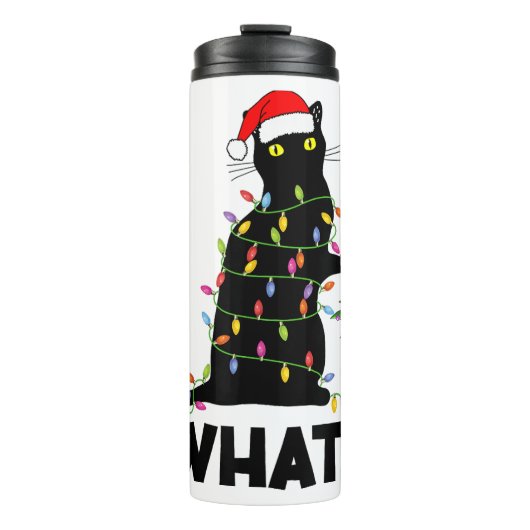 Funny Black Cat Pushing-kerstboom over Cat Ch Thermosbeker (Voorkant)