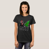 Funny Black Cat Pushing-kerstboom T-shirt (Voorkant volledig)