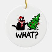 Funny Black Cat Pushing-kerstboomklep Keramisch Ornament (Voorkant)