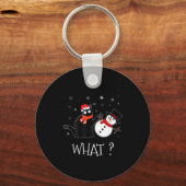 Funny Black Cat Pushing Snowman Christmas Winter C Sleutelhanger (Voorkant)