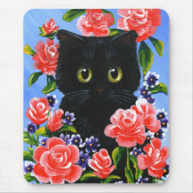 Funny Black Cat Red Roses Flowers