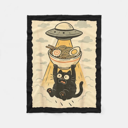 Funny Black Cat Ufo Ramen Alien Abduction Graphic  Fleece Deken (Voorkant)