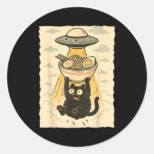 Funny Black Cat Ufo Ramen Alien Abduction Graphic  Ronde Sticker (Voorkant)