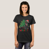 Funny Black Cat What? Christmas Tree Humor T-shirt (Voorkant volledig)
