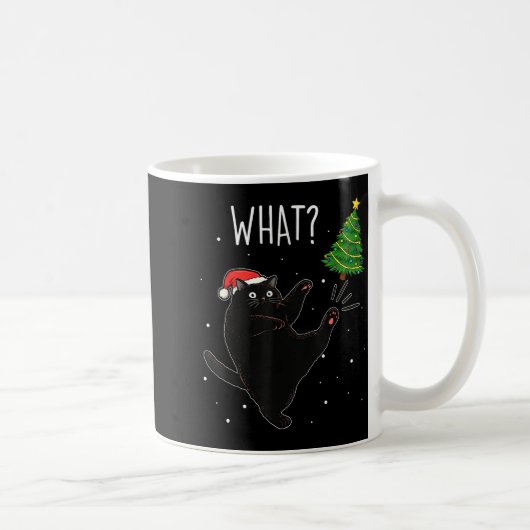 Funny Black Cat What_ Christmas Tree Meme Xmas Men Koffiemok (Rechts)
