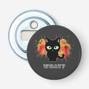 Funny Black Cat What Cute Kitten Lovers Pet Humor Button Flesopener