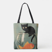 Funny Black cat with Fish Draagtas (Achterkant)