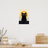 Funny Black cat with Full Moon Poster (Keuken)