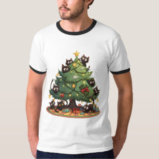 Funny Black Cats Christmas Tree Chaos Cute Holiday T-shirt