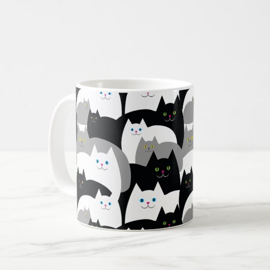 Funny Black Grey and White Kitty Cat Pattern Koffiemok (Voorkant links)