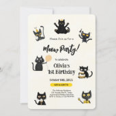 Funny Black Kitty 1er Anniversaire Fête Invitation (Devant)