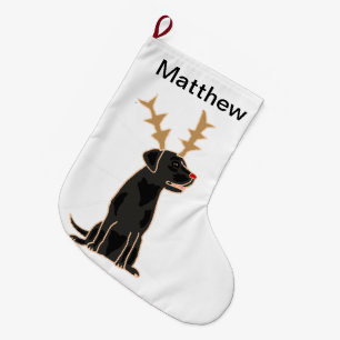 Funny Black Lab met Reindeer Antlers Kerstmis Grote Kerstsok