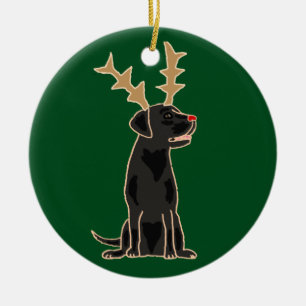 Funny Black Lab met Reindeer Antlers Kerstmis Keramisch Ornament