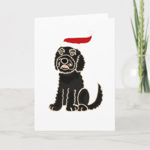 Funny Black Labradoodle in Santa Hat Christmas Art Feestdagen Kaart