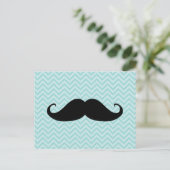 Funny Black Mustache en Blue Chevron Pattern Briefkaart (Staand voorkant)
