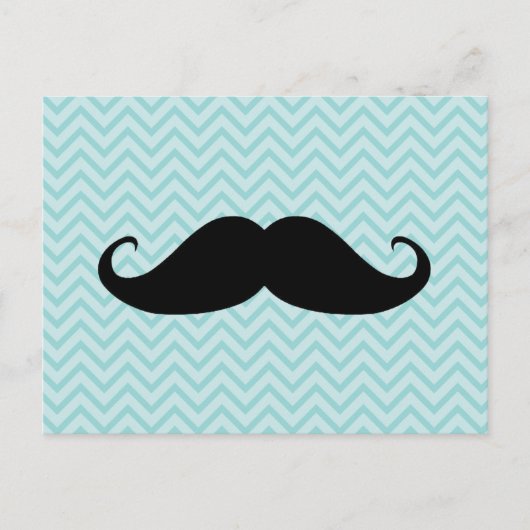 Funny Black Mustache en Blue Chevron Pattern Briefkaart (Voorkant)