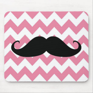 Funny Black Mustache en Roze Chevron Pattern Muismat