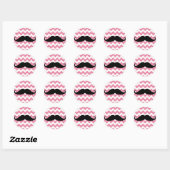 Funny Black Mustache en Roze Chevron Pattern Ronde Sticker (Vel)