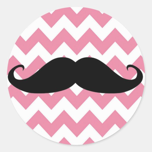 Funny Black Mustache en Roze Chevron Pattern Ronde Sticker (Voorkant)